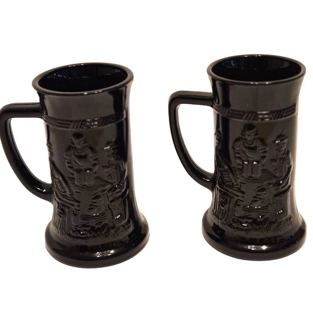 Black Indiana Glass Tankard Mug Stein German Pub Scene Tavern Beer Oktoberfest